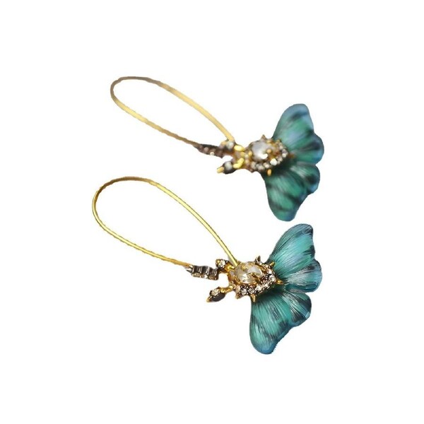 Fashion Vintage Green Fluttering Butterfly Earrings Elegant Jewelry for Women
