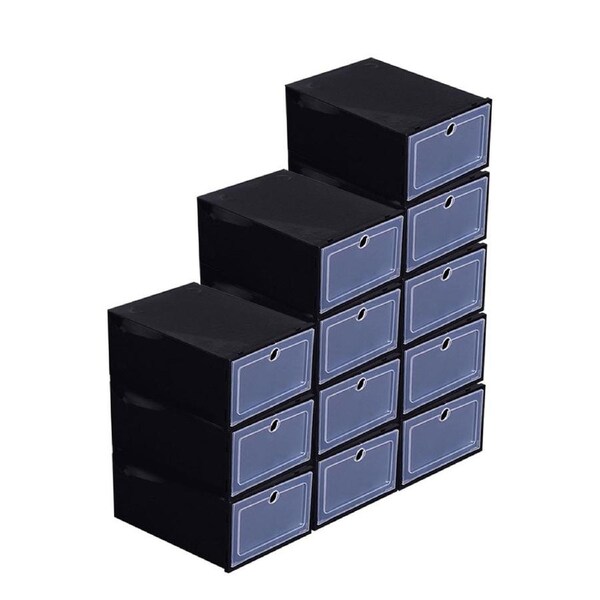 24Pcs Shoe Display Cases Box Rack Large Storage Cabinet Plastic Boxes Oragniser Drawer Black