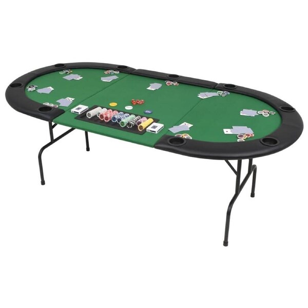 9 Player Folding Poker Table 3 Fold Oval Green Game Casino Tabletop 206x106x76cm