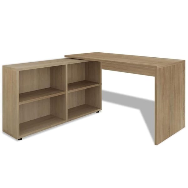 L-Shaped Corner Home Office Study Computer Desk Table with Shelving 130x60x75cm