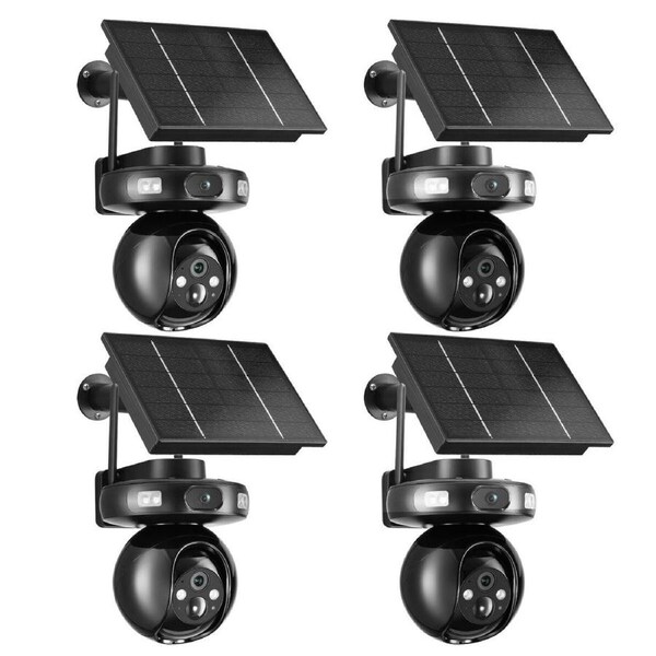 4G Home Security Camerax4 Solar Powered Wireless CCTV Outdoor House Surveillance LTE Cellular Spy System with Dual Lens 4MP PTZ Motion Sensor Batteries