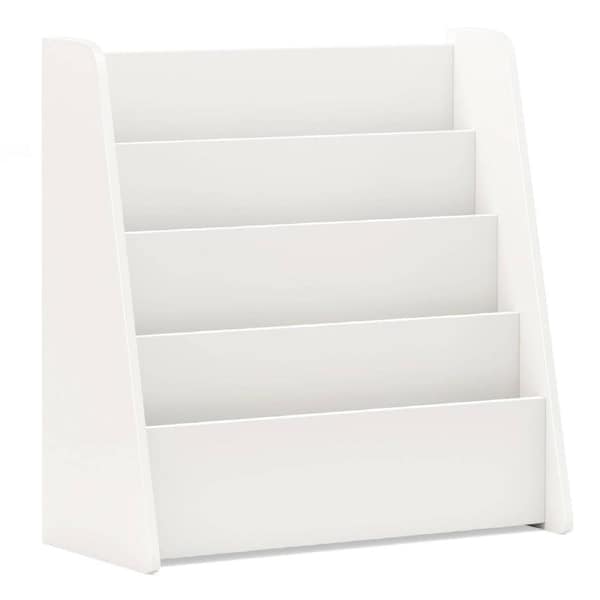 Costway 4-Tier Magazine Rack Display Bookcase Bookshelf w/Deep Compartment Storage Organizer White