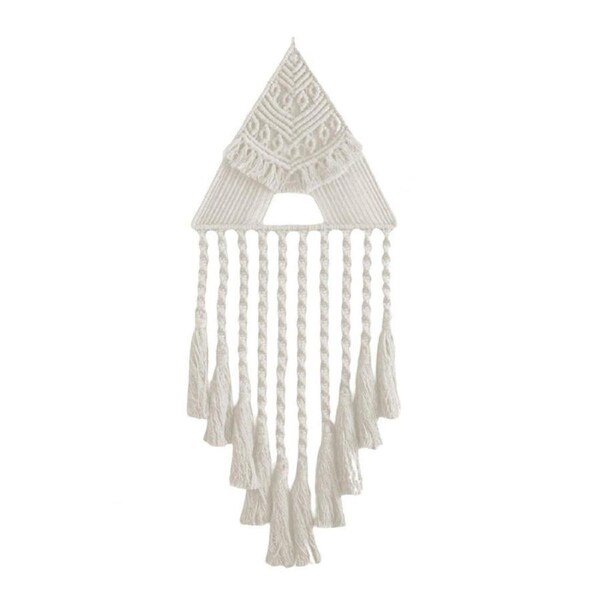 White Woven Tapestry Dreamcatcher Hanging Wall Decor Triangle Charm for Home