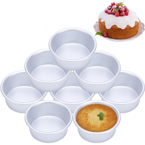 4 Inch Cake Pan, Anodized Aluminum Round Cake Pans Tins Baking Pan for Cheese Cake, Pizza, Quiche, Non Toxic, Leakproof, Easy Release(Set of 8)