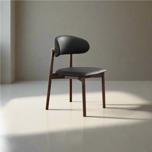 Black Seat Solid Timber Dining Chair/Leather Upholstered/Wood Legs