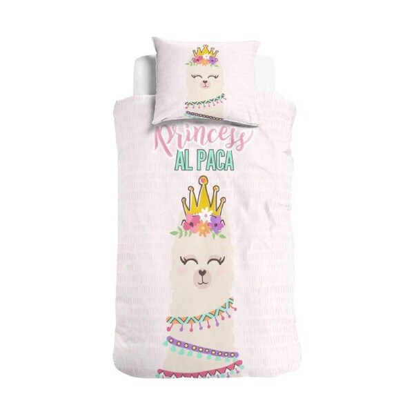 Little Monster Princess Al Paca Pink Kids Cotton Quilt Cover Set - Single Bed Size
