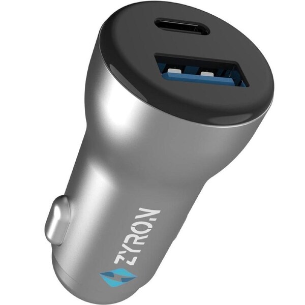 ZYRON USB-C Car Charger Fast Charging 30W, 2 Port USB-C & USB-A Car Phone Charger, 25W PPS Samsung Fast Charger, Mini Metal Car Charger for iPhone 16 Pro Max, 15, S24 Ultra, Pixel, MacBook Air, iPad