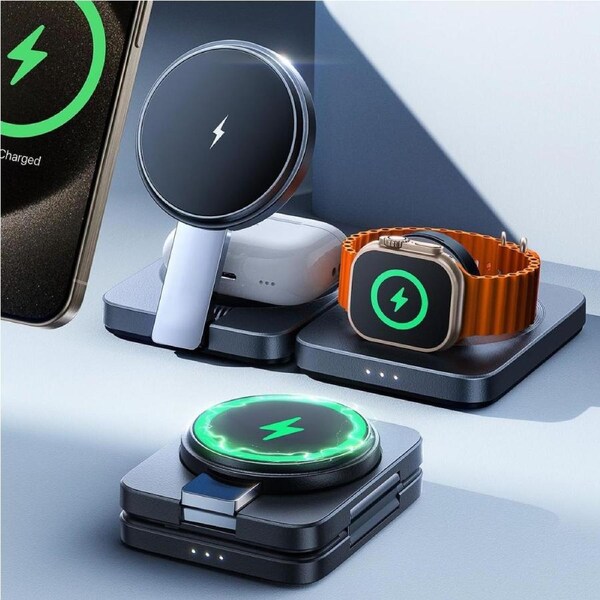 LISEN for Apple 3 in 1 Wireless Charger Station Magsafe Charger iPhone Charging Foldable for Apple Watch Portable Wireless Travel Charger for iPhone Night Stand for iPhone 16/15/14/13/12 AirPods
