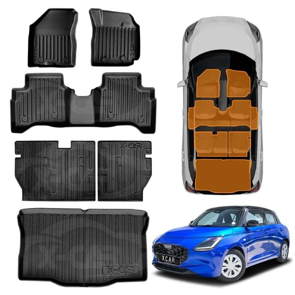 Floor Mats Boot Liner Set for Suzuki Swift 4th Gen 2024-2025 All Weather Heavy Duty Cargo Kick Mats Back Seat Protector Cover