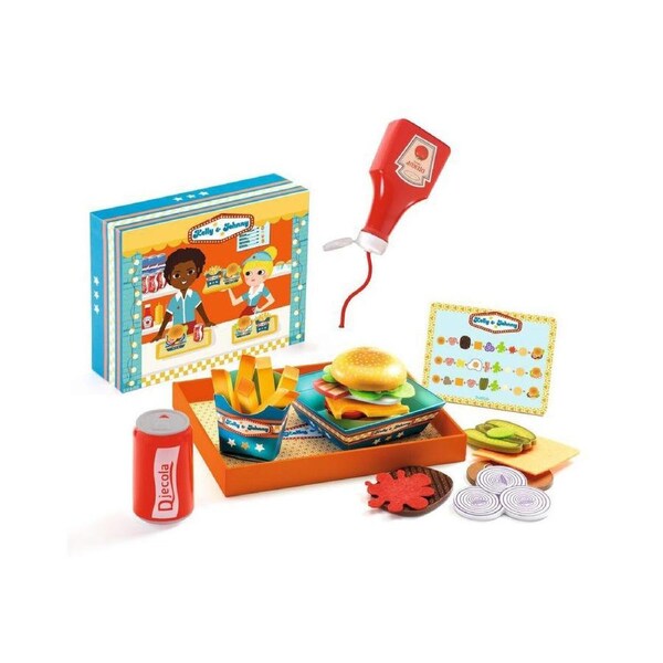 Djeco Kelly & Johnny Burger Kids/Childrens Kitchen Pretend Play Toy Set 3y+
