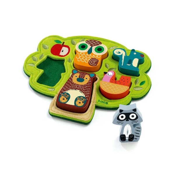 5pc Djeco Oski Forest Wooden/Felt Animal Shape Puzzle 26.4cm Toy Kids 12m+