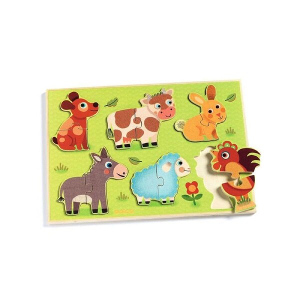 12pc Djeco Farm Animal Wooden Puzzle 22.5x31.5cm Kids/Children Toy 18m+