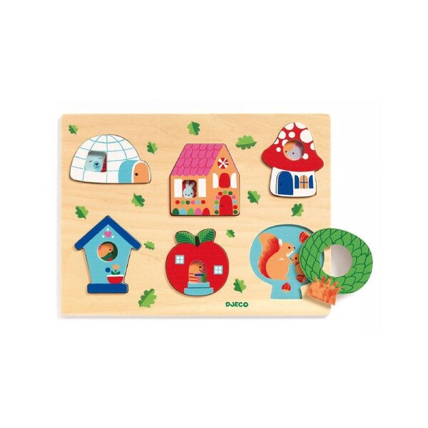 6pc Djeco Coucou House Shape Wooden Puzzle 31.5x24cm Play Toy Kids 18m+