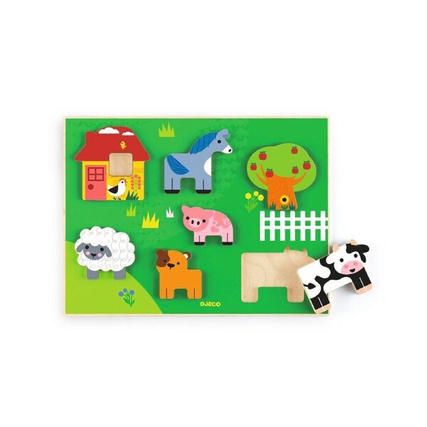 7pc Djeco Farm Story Animal Wooden Puzzle 30x22cm Play Toy Kids/Toddler 12m+