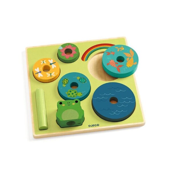 7pc Djeco Puzz & Stack Round Rainbow Wooden Puzzle Game 21cm Toy Kids 18m+