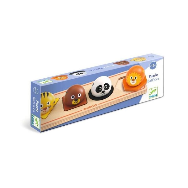 4pc Djeco Animal Ball'n'Co Large Button Wooden Puzzle 25cm Kids Toy 12m+
