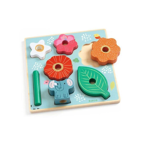 7pc Djeco Puzz & Stack Flower Wooden Stacking Puzzle Game 21cm Toy Kids 18m+
