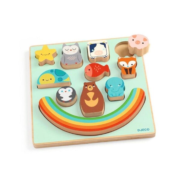 11pc Djeco Puzz & Boom Rainbow Wooden Balancing Puzzle 21cm Toy Kids 18m+