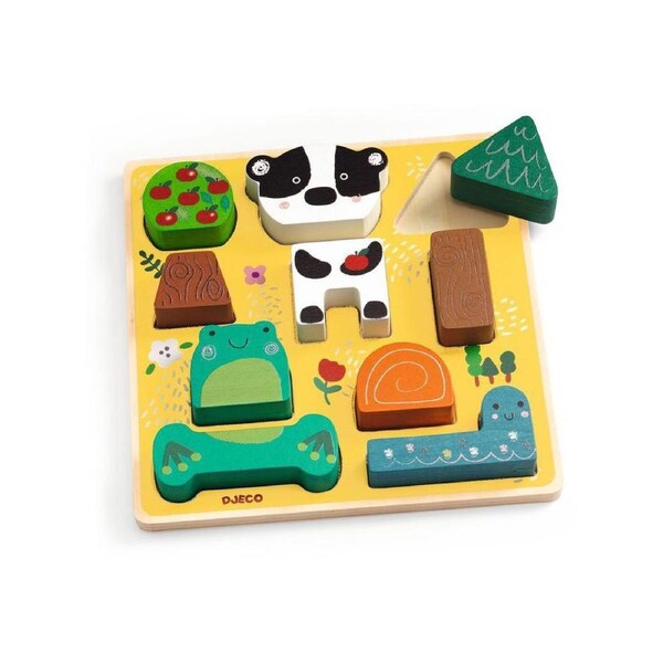 10pc Djeco Puzz & Match Dog & Tree Wooden Matching Puzzle 21cm Toy Kids 18m+