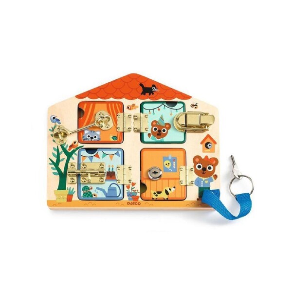 Djeco Cabanalock Wooden Puzzle w/ 4 Metallic Locks Kids/Children Toy 3y+