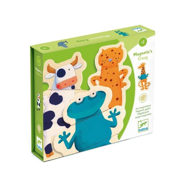 24pc Djeco Wooden Magnetic Crazy Animals Puzzle Set 22x19cm Kids Toy 2y+