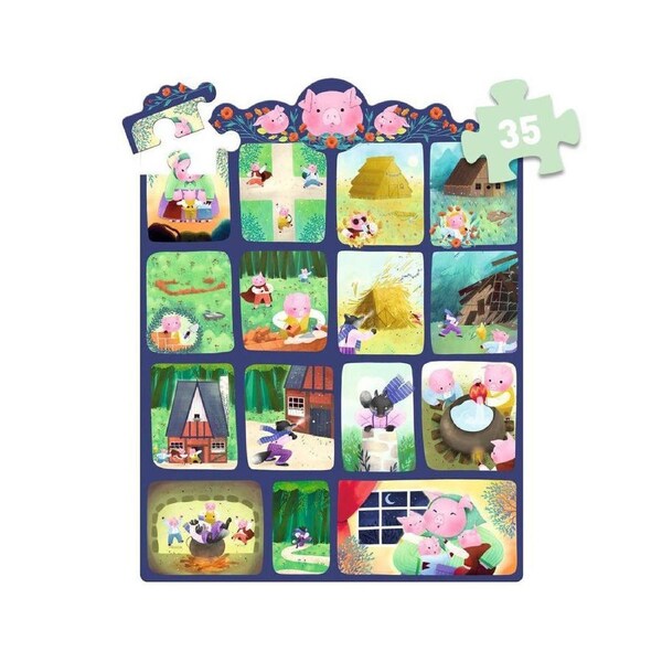 35pc Djeco The Three Little Pigs Story Jigsaw Puzzle Kids Game 33x45cm 3y+
