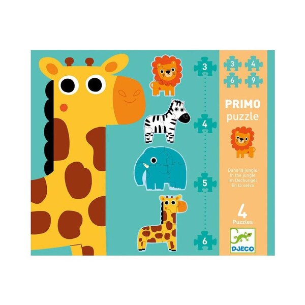 4x Djeco Jungle 3/4/5/6 Giant Jigsaw Puzzle Set Kids Play Game 25x21cm 2y+