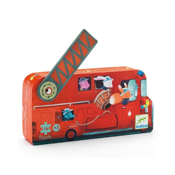 16pc Djeco The Fire Truck Silhouette Jigsaw Puzzle Kids Game 22x11cm 3y+