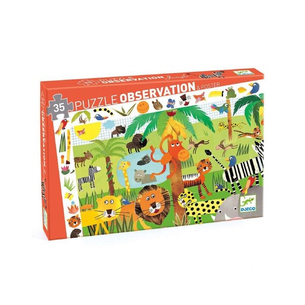 35pc Djeco Jungle Observation Jigsaw Puzzle Kids/Children Game 34x23cm 3y+