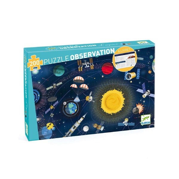200pc Djeco Space Observation Jigsaw Puzzle & Booklet Kids Game 34x23cm 6y+