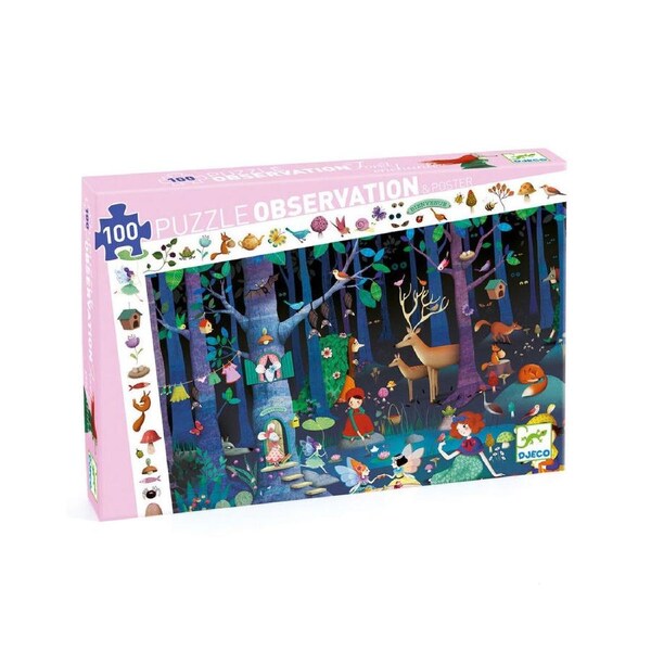 100pc Djeco Enchanted Forest Observation Jigsaw Puzzle Kids Game 34x23cm 5y+