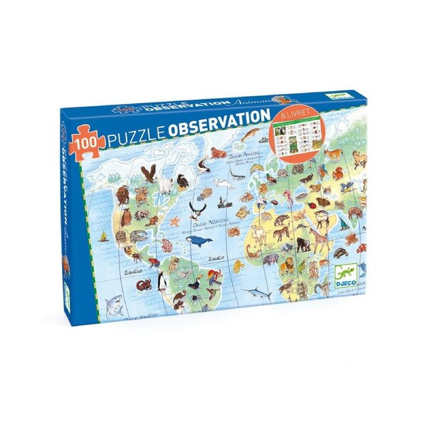 100pc Djeco World Animals Observation Puzzle & Booklet Kids Game 34x23cm 5y+