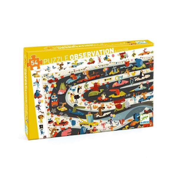 54pc Djeco Car Rally Observation Jigsaw Puzzle Kids Game 34x23.5cm 4y+