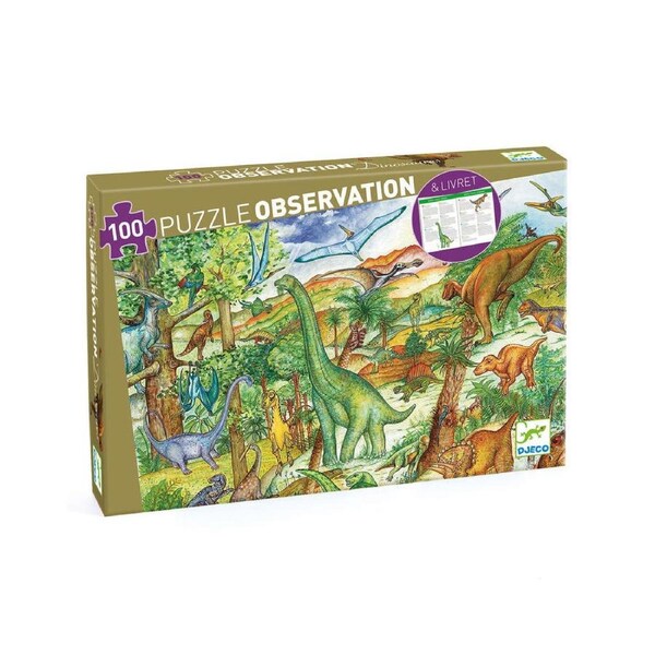 100pc Djeco Dinosaurs Observation Puzzle & Booklet Kids Game 23x34cm 5y+