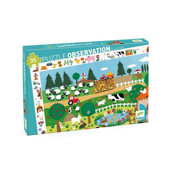 35pc Djeco The Farm Observation Jigsaw Puzzle Kids Play Game 34x23cm 3y+