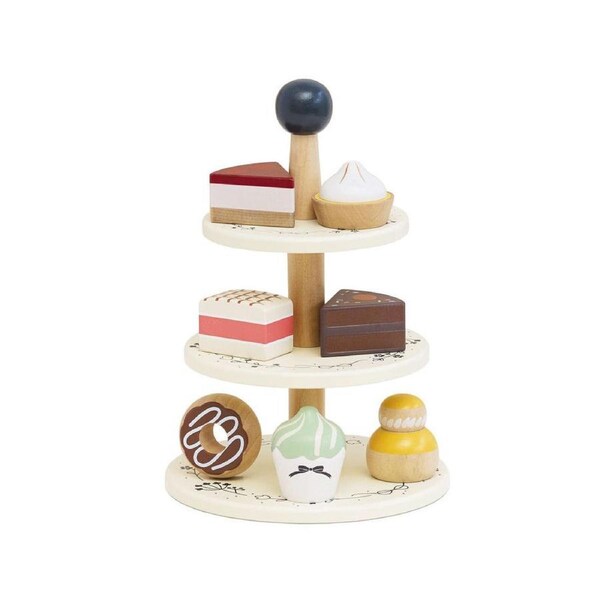 8pc Le Toy Van Three Tier Wooden Patisserie Cake Stand Pretend Play Kids 3+
