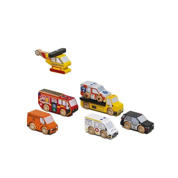 7pc Le Toy Van Wooden Emergency Helicopter & Rescue Vehicles Kids/Children 3+