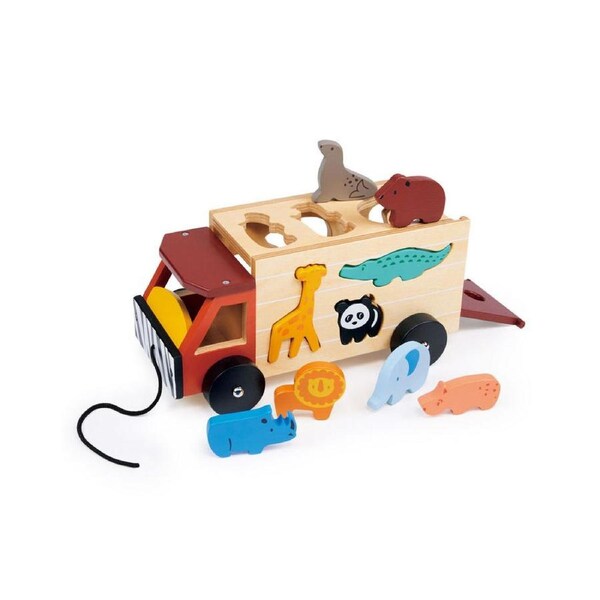 Mentari Shape Sorting Safari Truck Kids/Children Pull-Along Wooden Toy 2y+