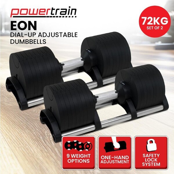 Powertrain Eon 2 x 36kg Dial-Up Adjustable Dumbbell Home Gym Weights