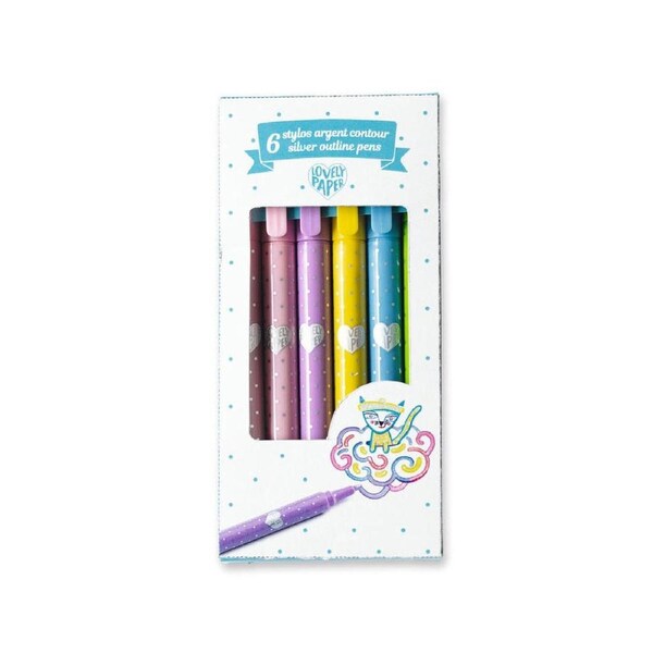 6pc Djeco Silver Metallic Outline Pens w/ Grip Craft Kit Kids/Children 5y+