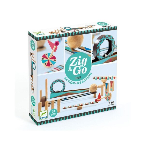28pc Djeco Zig & Go w/ Wooden Domino Kids/Children 25cm Activity Toy Set 8y+