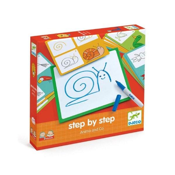 Djeco Step by Step Learn to Draw Animals Educational Toy w/ White Board 3y+
