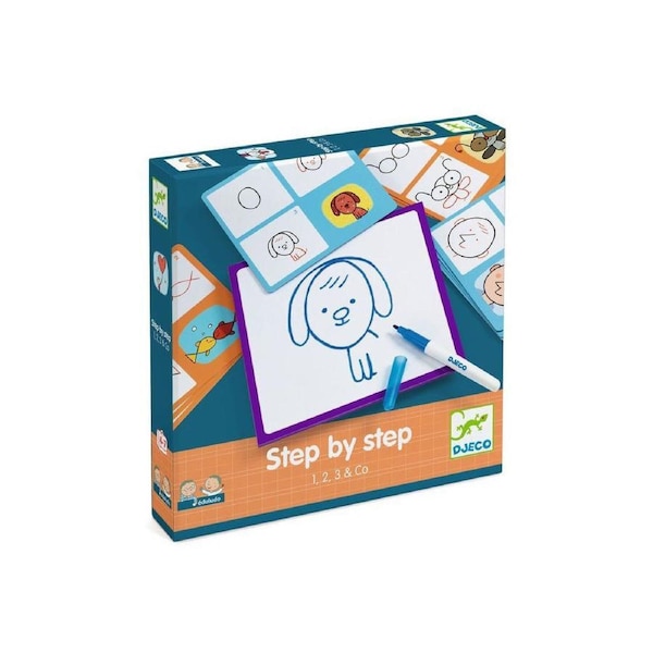 Djeco Step by Step Learn to Draw Basic Kids Educational Kit w/ White Board 4y+
