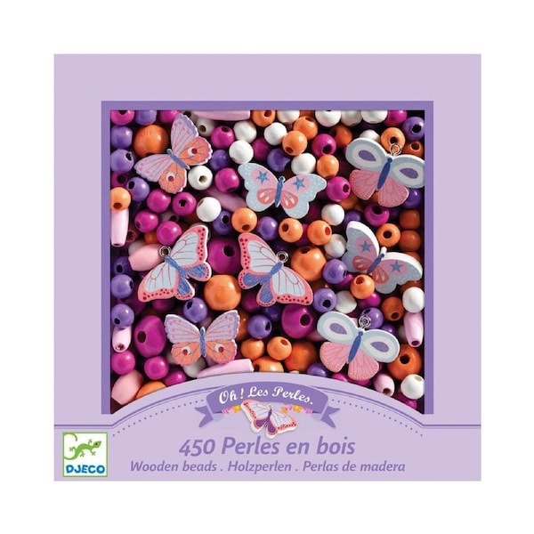 Djeco Colourful Butterfly Wooden Beads Kids/Children DIY Craft Accessory Kit 4y+