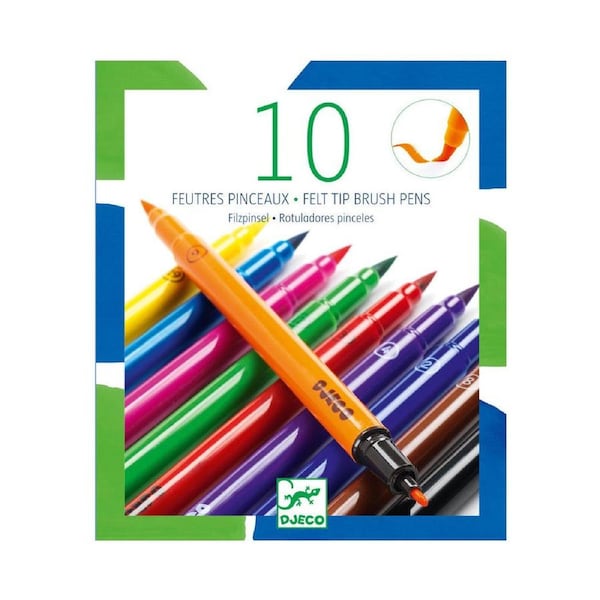 10pc Djeco Classic Felt Brushes Double Ended Colouring Pens Kids/Children 6y+