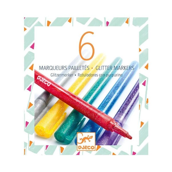 6pc Djeco Glitter Markers Stationery Art/Craft Writing Scrapbooking Set 6y+