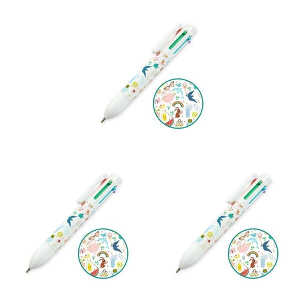 3x Djeco Tinou Rainbow Multi-Coloured Ink Pen Writing/Drawing Kids/Children 3y+