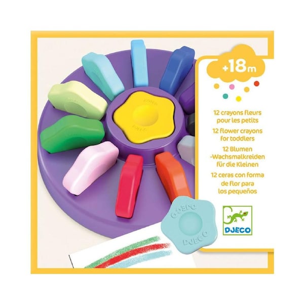 12pc Djeco Toddler Flower Crayons w/ Holder Kids Art Colouring/Drawing 18m+