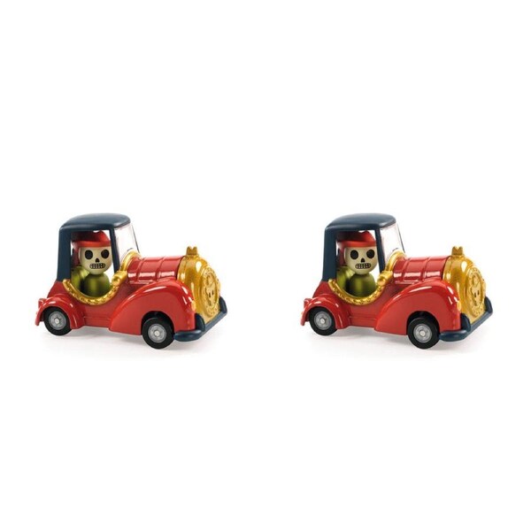 2x Djeco Red Skull Crazy Motors 4x7cm Kids/Children Racing Car Play Toy 3y+