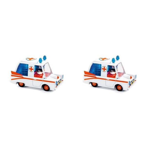 2x Djeco Hurry Ambulance Crazy Motors Kids/Children Rescue Vehicle Play Toy 3y+